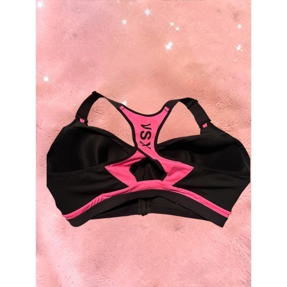 Victoria Secret VSX Knockout Front Zip Sports Bra Pink Black 38DDD High Impact - Picture 3 of 3